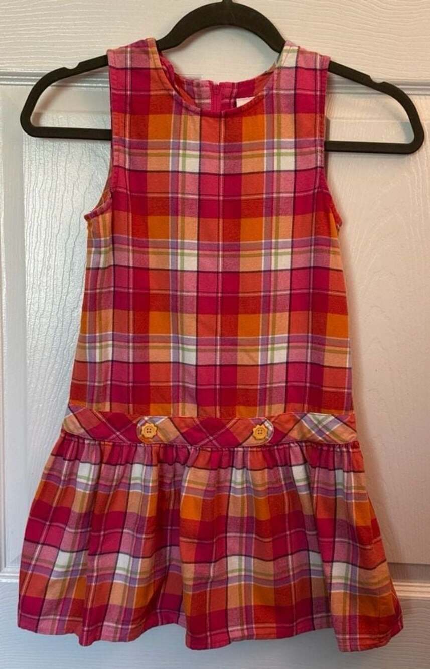 Gymboree Girls Pink Orange Plaid Sleeveless Drop Waist Dress Size 7